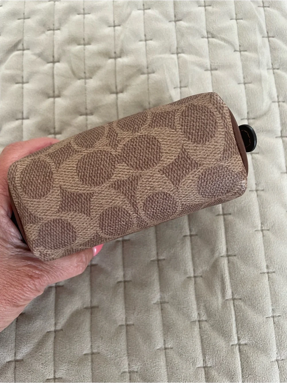 Coach Brown and Tan Interior Zip Pouch wristlet with Gold Hardware